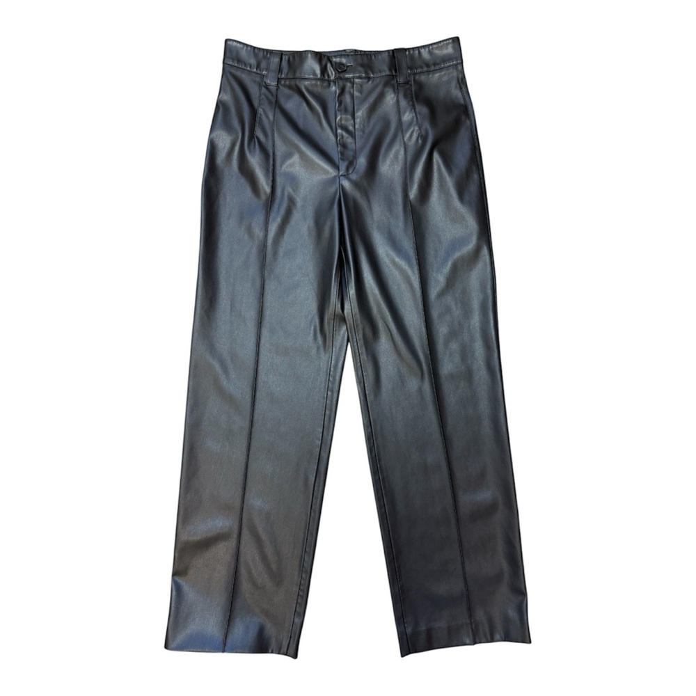 Zara Faux Leather Wide Leg Pants XL Black High Rise Belt Loops